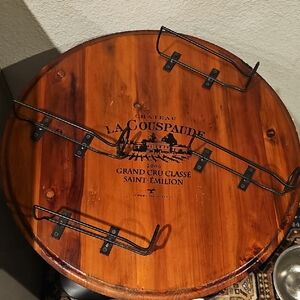 AWESOME Wooden Wine Barrel Lid WINE BOTTLE HOLDER